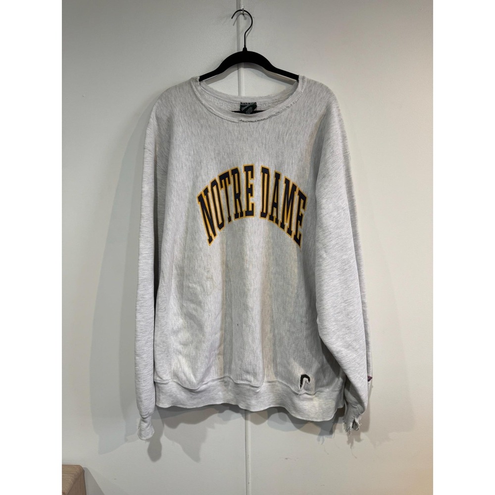 Vintage Notre Dame Fighting Irish Sweatshirt 2XL Gray‎ NCAA MV Sport Distressed